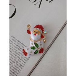 Lente Aksesuar Taşlı Noel Baba Broş-Yeni Yıl Yaka İğnesi-Yılbaşı Temalı Broş