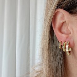 Lente Aksesuar Xuping 14K Altın Kaplama Zirkon Taşlı Geometrik Küpe Seti