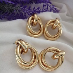 Lente Aksesuar İçiçe Geçme İkili Zincir Küpe - Trend Kadın Küpe