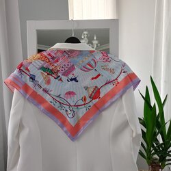 Lente Aksesuar Kadın Çok Renkli Sanatsal Çizgili Premium Kalite İpek Saten Fular 55x55cm