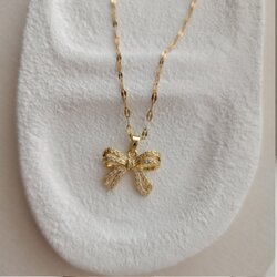 Lente Aksesuar Çelik Kararmaz Zirkon Taşlı 14K Altın Rengi Fiyonk Kolye