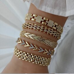 Lente Aksesuar 14K Altın Kaplama V Formlu Vip Xuping Bileklik - Zirkon Taşlı Geometrik Tasarım Karar