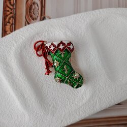 Lente Aksesuar Yeşil Kırmızı Kristal Taşlı Çorap Broş-Yeni Yıl Patik Yaka İğnesi