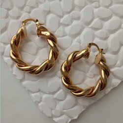 Lente Aksesuar Lente Aksesuar Gold Çelik Burgu Halka Küpe - Kararmaz Suya Dayanıklı