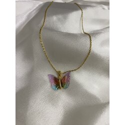 Çelik gold hologramlı kelebek kolye