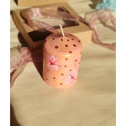 Pembe Çiçekli Blok Mum ♥️