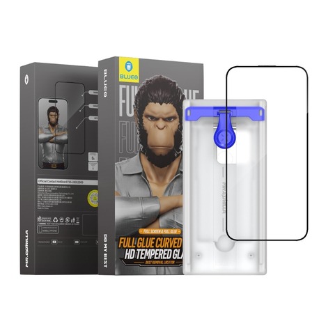 Blueo Full Glue iPhone 16 Pro Uyumlu Uygulama Aparatlı Kavisli ince Tam Kaplayan Cam Ekran