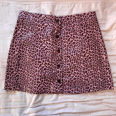 DERİ kroko pembe leopar kısa etek