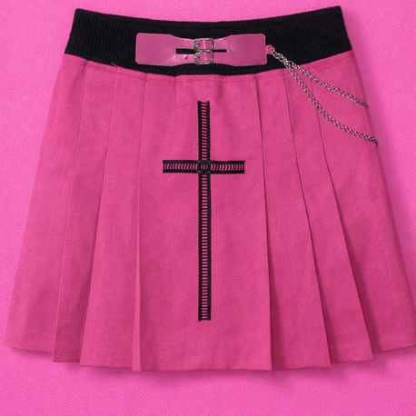 Haçlı y2k pembe kot mini etek