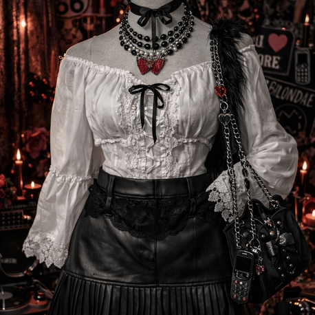 Dantelli Gothic Deri Etek