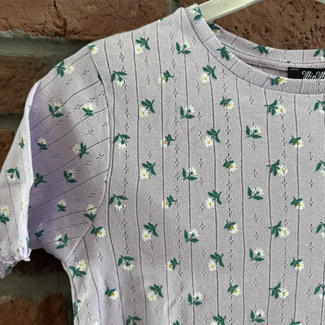 Lila minik çiçekli vintage bluz
