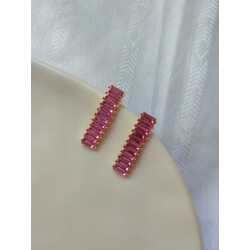 Sıralı Pembe Taşlı Küpe