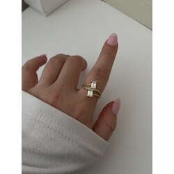 İkili Gold Taşlı Ayarlanabilir Yüzük