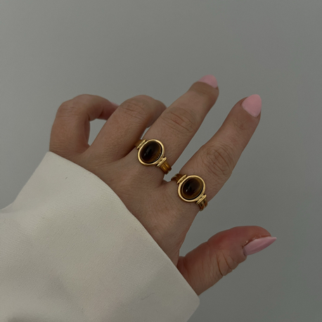Vintage Model Kahverengi Taşlı Ayarlanabilir Yüzük