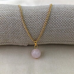 Pembe kuvars küre doğal taş kolye
