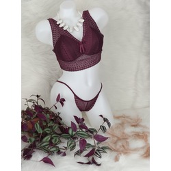 Kadın Mürdüm Moru Bralet Sütyen Külot Takım