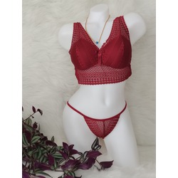 Kadın Bordo Transparan Detaylı Bralet Sütyen Külot Takım