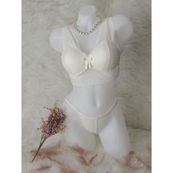 Kadın Ekru Dantel Detaylı Bralet Sütyen Külot Takım