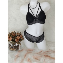 Kadın Siyah Bralet Sırt Detaylı Sütyen Külot Takım