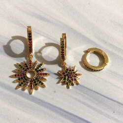 Üçlü zirkon taşlı gold küpe