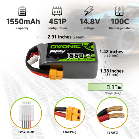 Ovonic 4S Lipo Battery 1550mah 4S1P 100C