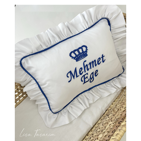 Saks mavi biyeli yastık 