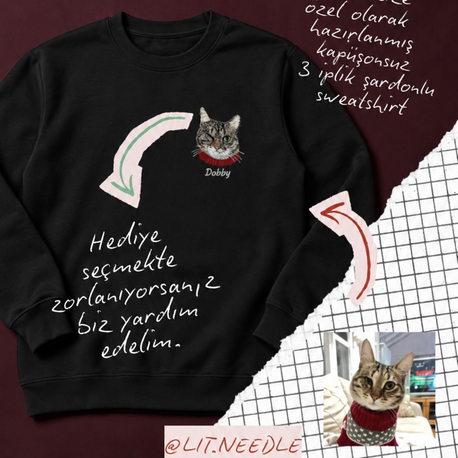 Evcil Hayvan Nakışlı Sweatshirt (kapüşonsuz)