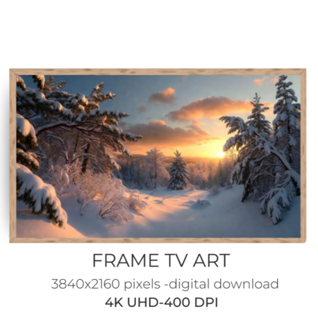 Frame TV Art Winter Landscape | Snowy Pine Forest at Sunset | 4K Digital Download