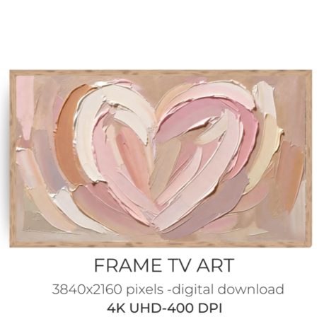 Abstract Pink Heart Oil Painting – Samsung Frame TV Art Neutral Decor Digital