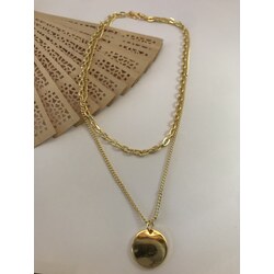 Gold Daire Figürlü Çoklu Zincir Kolye