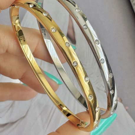 Gold Çelik Taşlı Kelepçe Bileklik