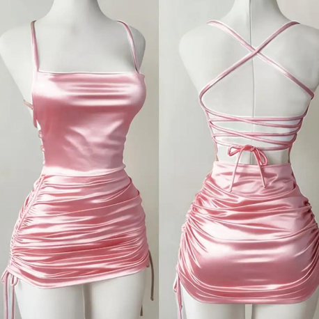 Coquette Sleeve Askılı Pembe Elbise