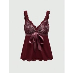 Dekolte Askılı Floral Kurdeleli Victorian Bluz - Kırmızı
