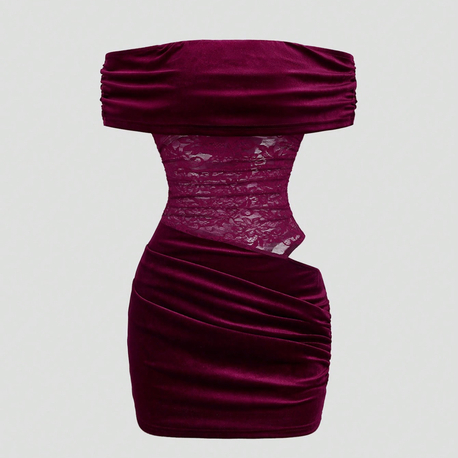 Bordo kadife mini elbise 