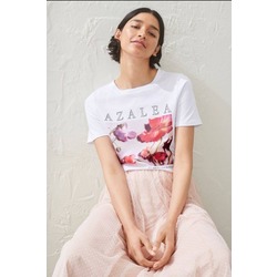 Azalea Çiçek desenli organik pamuk rahat kesim t-shirt 