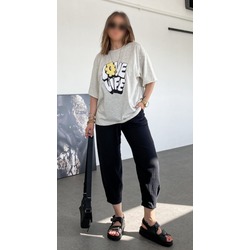 LOVE yazı baskı detaylı Oversize kadın T-shirt 