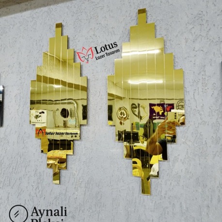 2’li Modern Gold Reflection Set Aynalı Pleksi Duvar Tablosu Lüks Gold Dekoratif Panel