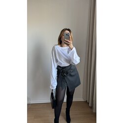Gül Detay Çizgili Etek 