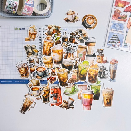 50 Desen Original Kahve Severler Su Geçirmez Stickers