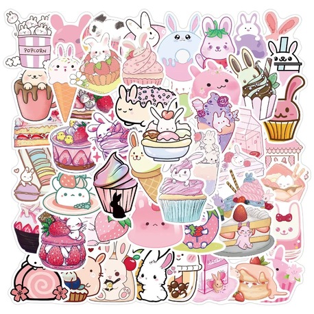 50 Desen Tavşan Tatlı Sevimli Karikatür Su Geçirmez Stickers