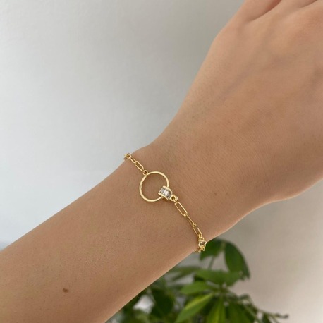 Halka Detaylı Zirkon Taşlı Çelik Bileklik - Gold