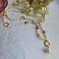 İncili gold halka kolye