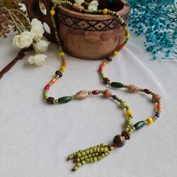 yağ yeşili ahşap murano kolye