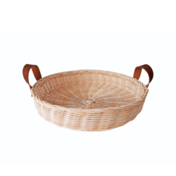 Atölye Aruv - Rattan Deri Saplı Yuvarlak Tepsi
