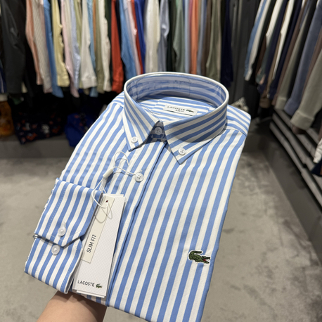 Premium Çizgili Pamuk Kumaş Gömlek (Buz Mavisi--495)