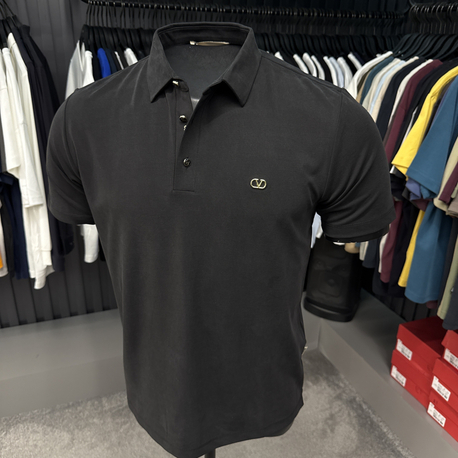 İthal Valentino Polo Yaka Kırışmayan Kumaş (10067-Siyah)