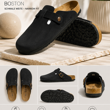 Birkenstock Yeni Sezon Boston Süet Terlik (Siyah)