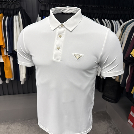 İthal Prada Polo Yaka  Kırışmayan Kumaş (10072-Beyaz)