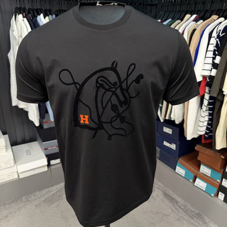 İthal Hermes T-shirt Kırışmayan Kumaş (9448-Siyah)
