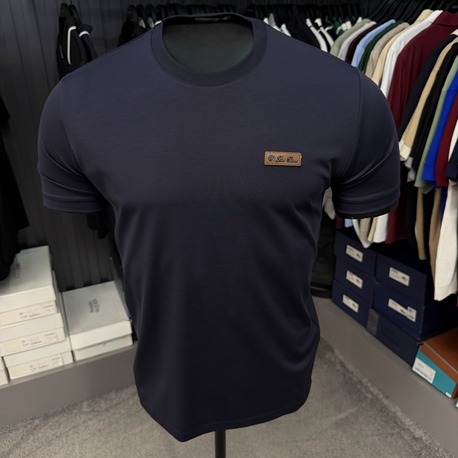İthal Lora Piana T-shirt Kırışmayan Kumaş (9431-Lacivert)